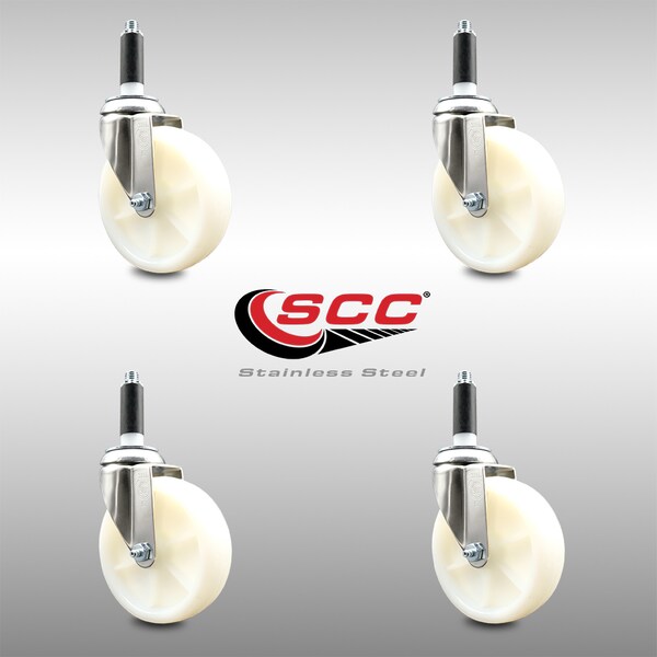 5 Inch 316SS Nylon Wheel Swivel 3/4 Inch Expanding Stem Caster Set SCC
